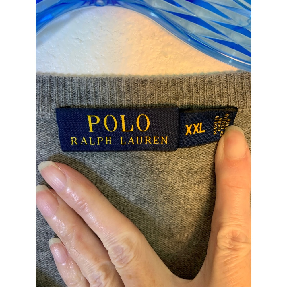 Polo Ralph Lauren XXL Sweater Gray Excellent V-Neck Merino Wool Italian Yarn - Picture 8 of 9